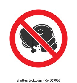 Forbidden sign with meat products glyph icon. Stop silhouette symbol. No meat prohibition. Negative space. Vector isolated illustration