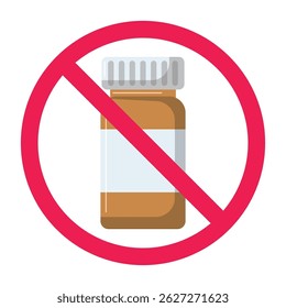 Forbidden sign with medicine icon, no drug allowed sign, medication prohibition sign
