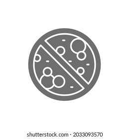 Forbidden sign with microbes, antibacterial, antivirus, no bacteria grey icon.