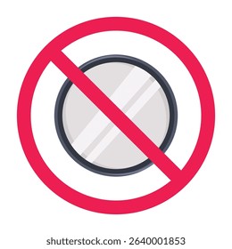 Forbidden sign with mirror icon, no mirror allowed sign, mirror prohibition sign, do not look in the mirror