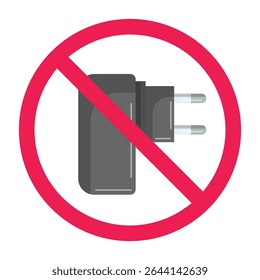 Forbidden sign with mobile phone charger icon, no phone charger allowed sign, phone charger prohibition symbol, do not charging sign