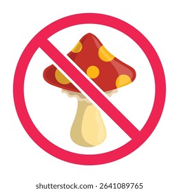 Forbidden sign with mushrooms icon, no mushroom allowed sign, poisonous mushroom prohibition symbol, do not eat mushroom