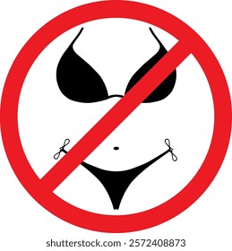 Forbidden sign no bikini allowed beyond this point. Illustration made January 16th, 2024, Zurich, Switzerland.