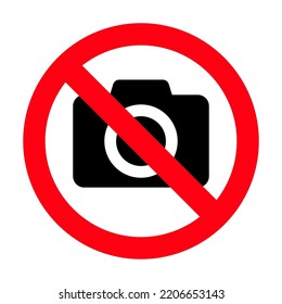 Forbidden Sign. No Cameras Allowed. Flat Icon In Red Crossed Out Circle. Vector.