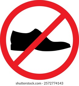 Forbidden sign no shoes allowed beyond this point. Illustration made January 17th, 2025, Zurich, Switzerland.