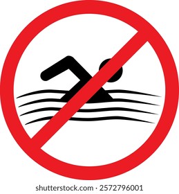 Forbidden sign no swimming allowed beyond this point. Illustration made January 17th, 2025, Zurich, Switzerland.