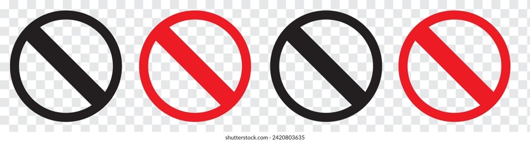 no se permite la señal prohibida en rojo y negro. símbolo de icono de prohibición. signo de detención de entrada. icono de barra diagonal. marca prohibida, EPS10