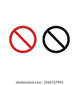 Forbidden sign not allowed in red and black, ban icon symbol, stop entry sign, slash icon,  prohibited mark