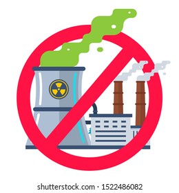 forbidden sign of nuclear plants. flat vector illustration