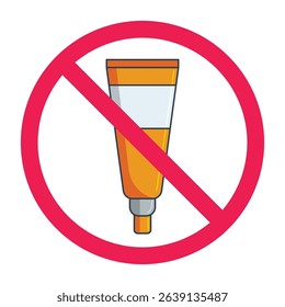 Forbidden sign with ointment icon, ointment prohibition symbol, do not use ointment sign, isolated on white background