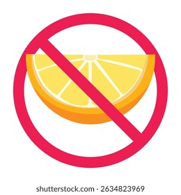 Forbidden sign with orange fruit icon, no orange allowed sign, citrus fruit prohibition symbol, do not eat orange
