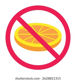 Forbidden sign with orange slices icon, no orange allowed sign, citrus prohibition sign, do not eat orange symbol