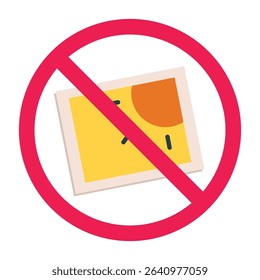 Forbidden sign with photograph icon, no photo allowed sign, image prohibition symbol, forbidden pictures sign