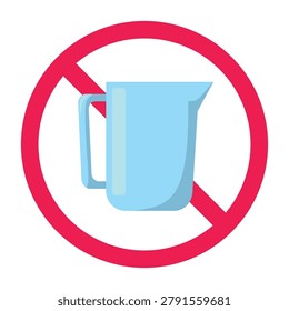 Forbidden sign with plastic pitcher or water jug icon, do not use water jug symbol, no water container sign

