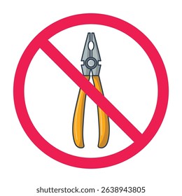 Forbidden sign with pliers icon, pliers tool prohibition sign, no hand tools sign, flat icon design vector illustration
