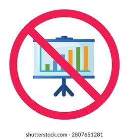 Forbidden sign with presentation chart board icon, no presentation chart sign, no reports symbol

