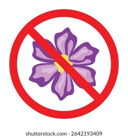 Forbidden sign with purple flower icon, no purple flower allowed sign, purple flower prohibition symbol