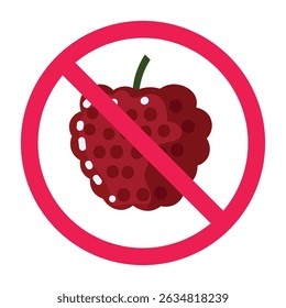 Signo prohibido con el icono de la baya roja, ninguna señal de las bayas rojas permitida, símbolo de prohibición de la baya roja, no coma las bayas rojas