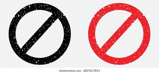 Forbidden sign in red, black ink stamp, Isolated on Transparent Background. forbidden empty template crosser out prohibit caution circle. Red, Black Grunge Prohibited Symbol .