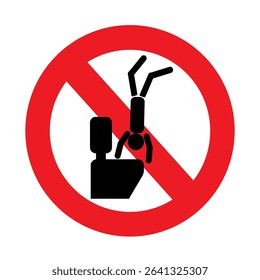 Forbidden sign in the restroom. What you can't do in a public restroom. Illustration of the symbol of prohibition, you can not stand on the toilet with your feet, forbidden for men and women