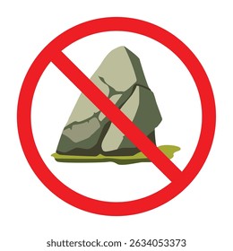 Forbidden sign with rock icon, no stone allowed sign, rock prohibition symbol, isolated on white background