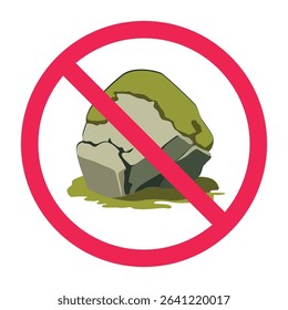 Forbidden sign with rock icon, no stone allowed sign, rock prohibition symbol, vector illustration design