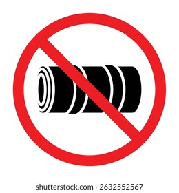 Forbidden sign with roll up mattress icon, no roll up mattress allowed sign, mat prohibition symbol, do not use mattress sign