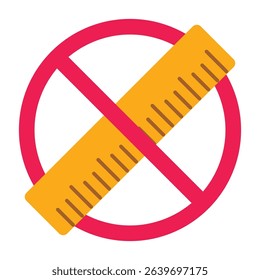 Forbidden sign with ruler icon, no ruler allowed sign, ruler prohibition sign