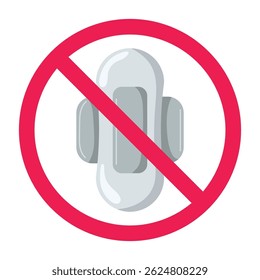 Sinal proibido com absorvente ícone de guardanapos, nenhum sinal de absorvente, mulheres absorventes higiênicos sinal de proibição, ícone plano design vetor ilustração