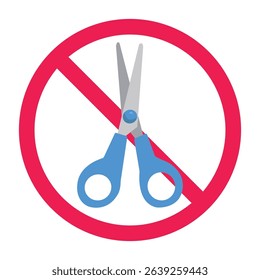Forbidden sign with scissors icon, no scissors allowed sign, scissor prohibition sign, do not use sharp objects symbol