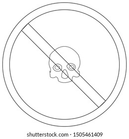 Forbidden sign with skull  linear icon. No chemical weapon prohibition. Danger thin line illustration. Stop contour symbol. Vector isolated outline drawing