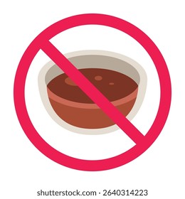 Forbidden sign with soy sauce icon, no soy sauce allowed sign, soy sauce prohibition sign, avoid soy sauce