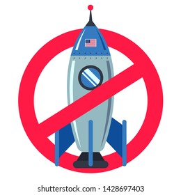 forbidden sign with a space rocket on a white background. American technology. flat vector illustration.