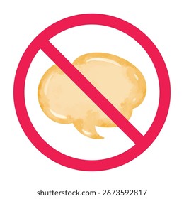 Signo prohibido con la burbuja del discurso, símbolo prohibido del chat, icono prohibido de la charla, no habla signo, Ilustración vectorial
