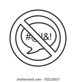 Forbidden sign with speech bubble linear icon. Dirty language prohibition. Thin line illustration. Stop contour symbol. Vector isolated outline drawing