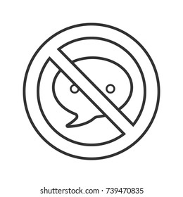 Forbidden sign with speech bubble linear icon. Thin line illustration. No chatting prohibition. Stop contour symbol. Vector isolated outline drawing