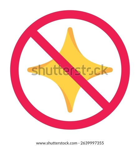 Forbidden sign with star sparkle icon, no sparkle star allowed sign, star prohibition sign
