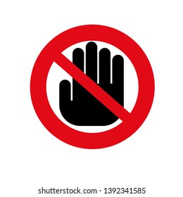 Forbidden sign with stop hand glyph icon. No entry prohibition. Do not touch.No Entry, staff Only, vector.no touch icon great for any use.STOP! No entry! 