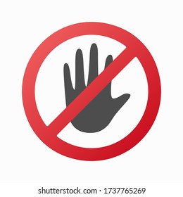 Forbidden sign with stop hand icon over white background, flat style, vector illustration