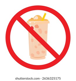 Forbidden sign with sweet drinks icon, no sweet drinks allowed sign, no drinking allowed symbol, no drinks, flat vector illustration, isolated on white background