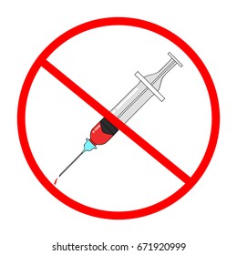 Forbidden sign and syringe,do not use syringe,Vector,Illustration.