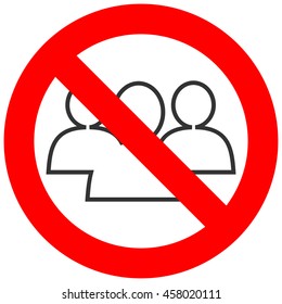 Forbidden sign with three silhouettes icon isolated on white background. Community is prohibited vector illustration. Friendship is not allowed image.