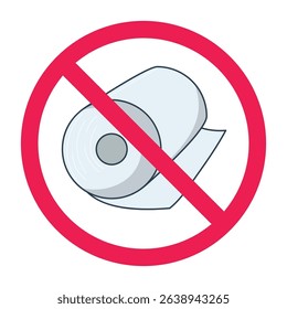 Forbidden sign with tissue paper icon, no toilet paper sign, don't use toilet paper sign, no tissue roll symbol