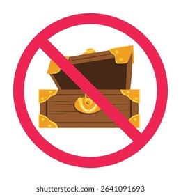 Forbidden sign with treasure chest icon, no treasure chest sign, treasure box prohibition sign