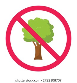 Forbidden sign with tree icon, tree cutting prohibited symbol, no tree sign, vector illustration
