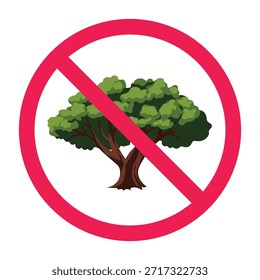 Signo prohibido con el icono del árbol, Ilustración vectorial
