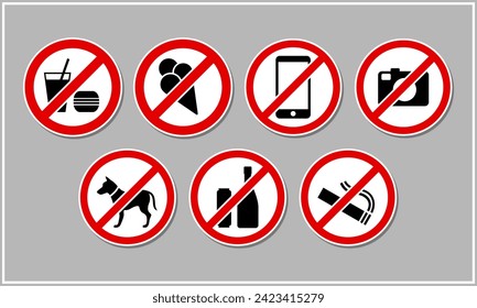 forbidden sign vector black, red and white set print