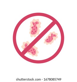 forbidden sign with virus icon over white background, flat style icon, vector illustration