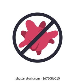 forbidden sign with virus icon over white background, flat style, vector illustration