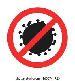 Forbidden sign with virus particle icon. Stop silhouette symbol. Antiviral immunity. Vector isolated illustration